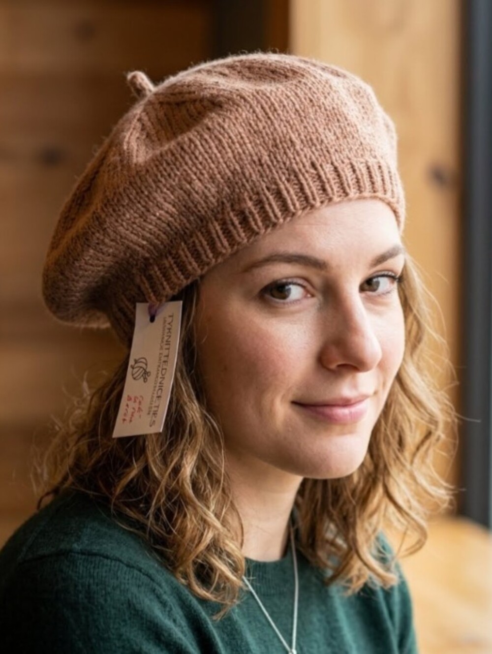 Hand Knit Acrylic Brown Cafe Latte French Beret Hat OSFM